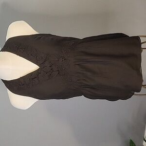 Ann Taylor Cotton Silk Side-Zip Beaded Lined Brown Halter Top Size 8